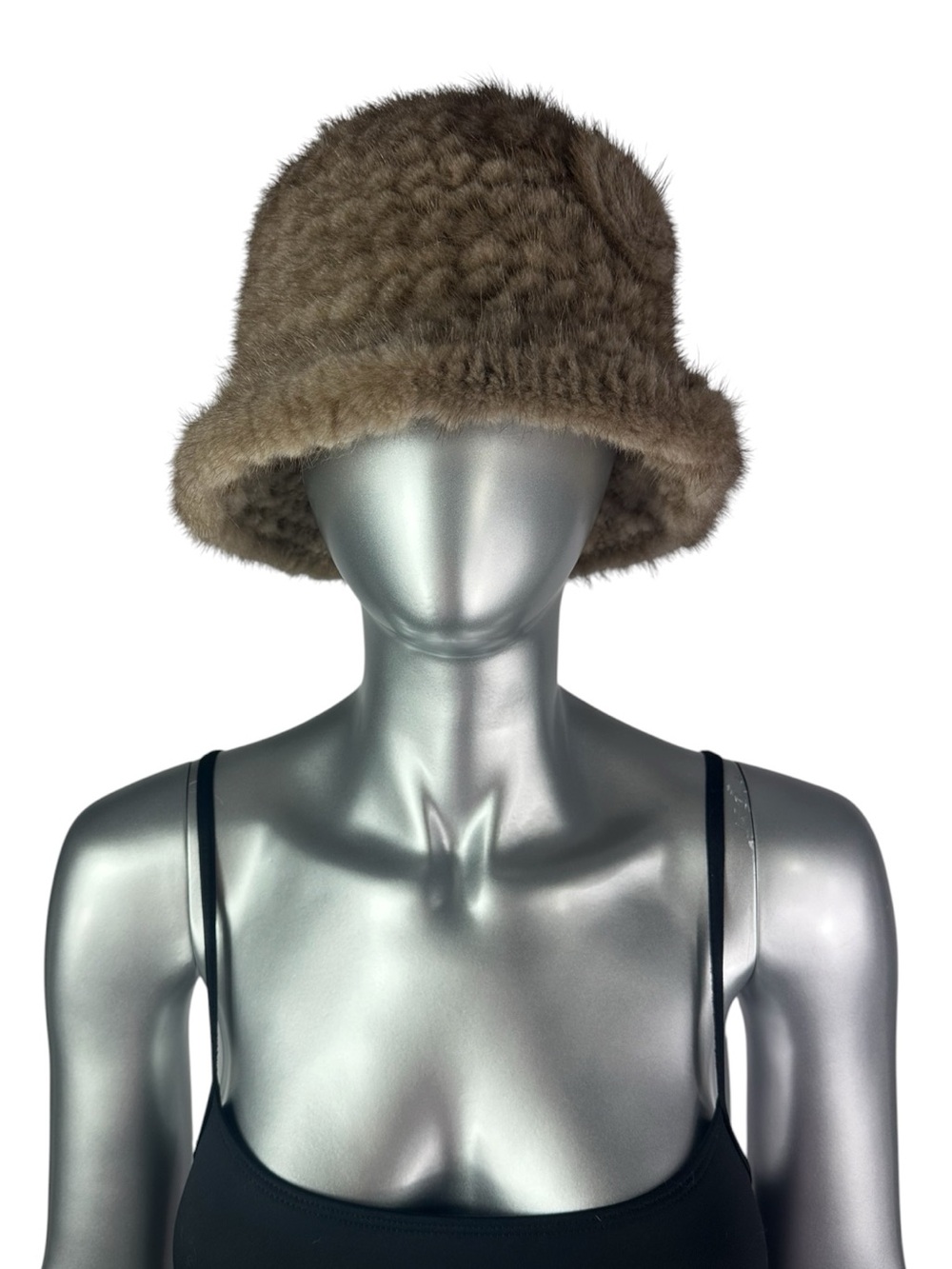 Pastel MINK Knitted Hat w/Brim & Rosette, Sz M/L, Certified Vintage Fur